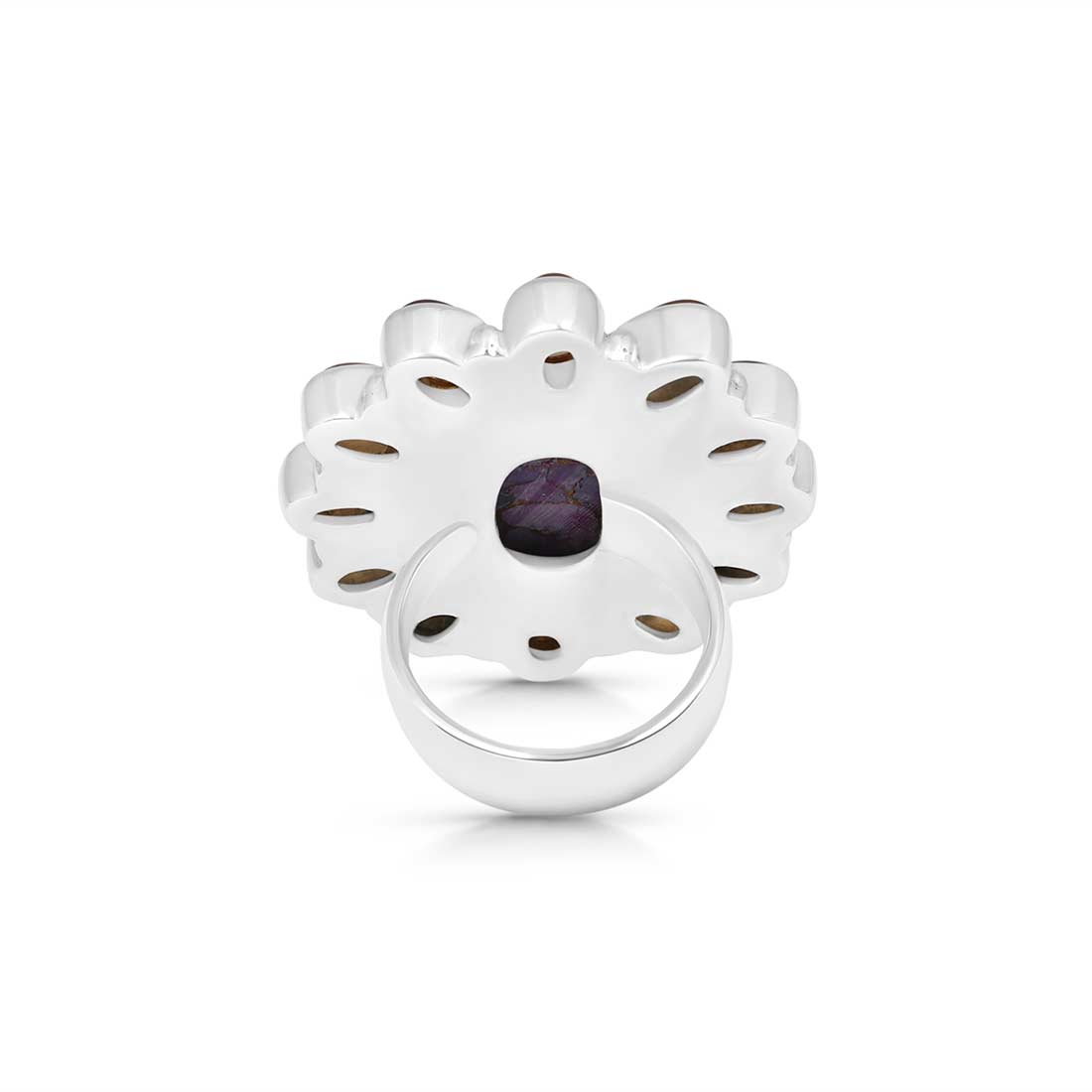 Purple Copper Turquoise And Citrine Flower Adjustable Ring-(TRC-FLR-2.)